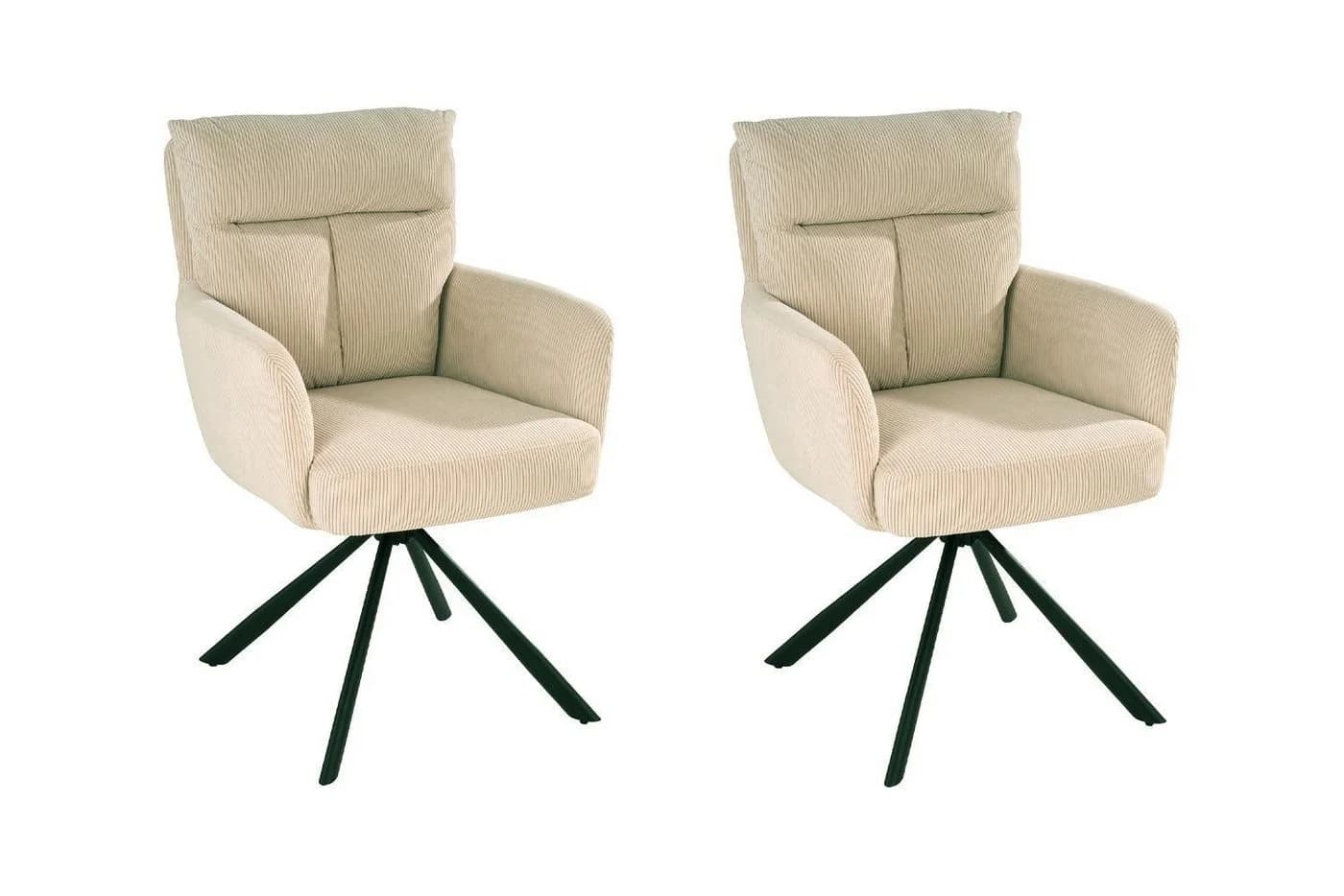 Home4You Polsterstuhl Beige Cordbezug Metallgestell 2er Set 180 Grad Drehbar - Bild 2