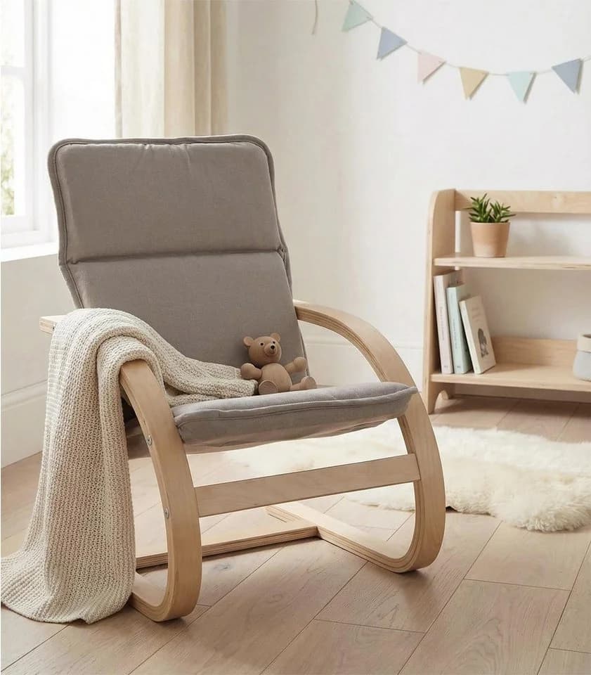 Home4You Kindersessel Taupe Webstoff Birkenschichtholz