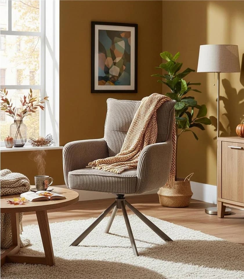 Home4You Polsterstuhl Taupe Cordoptik Metallgestell 180 Grad Drehbar - Bild 3