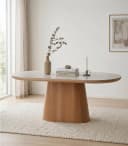 Home4You Ovaler Esstisch Weiß Hellbraun Keramik MDF Bild 1
