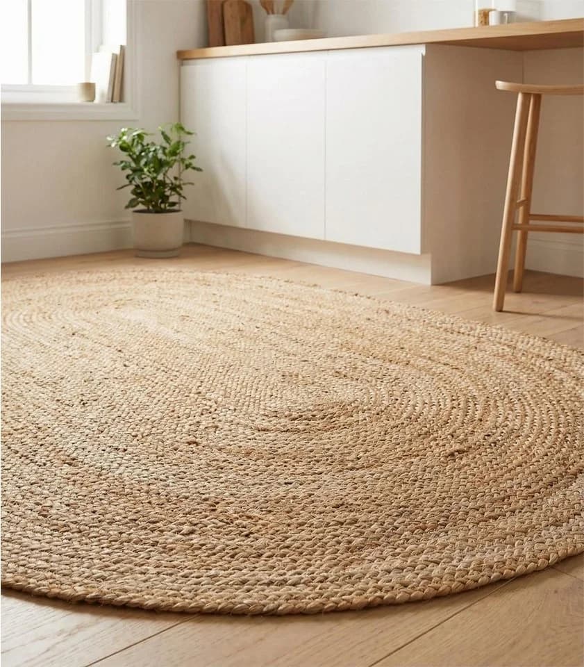 Home4You Ovaler Handwebteppich Jute Braun