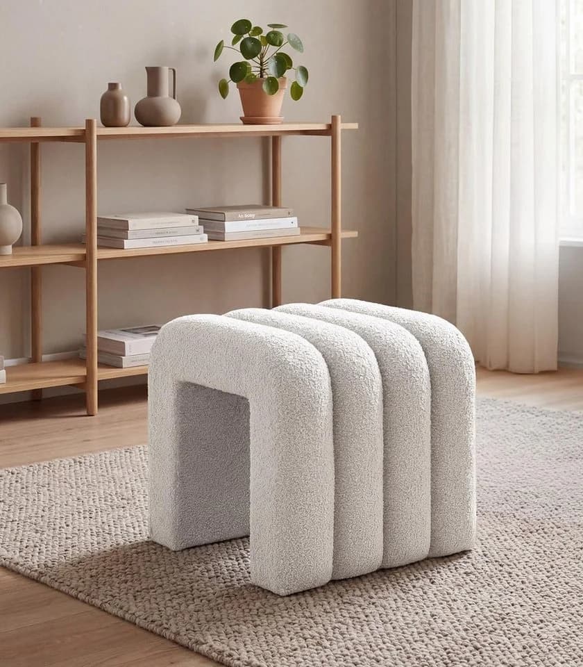 Home4You Polsterhocker Wollweiß Teddystoff Modern