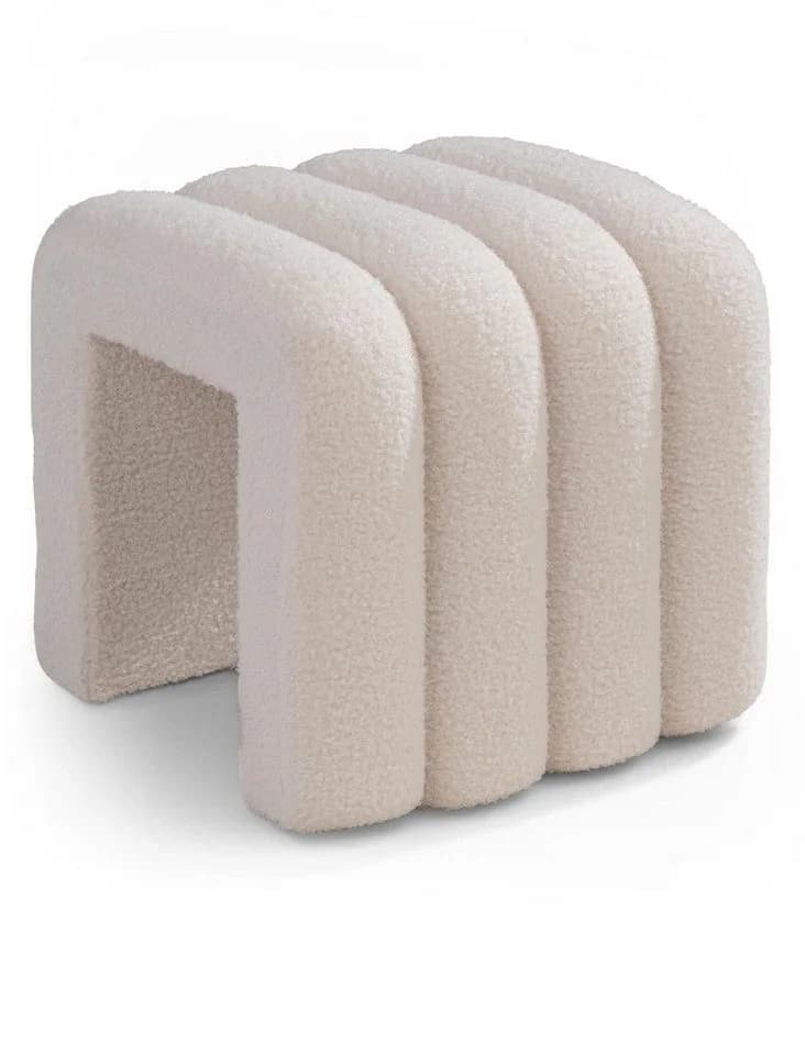 Home4You Polsterhocker Wollweiß Teddystoff Modern - Bild 2