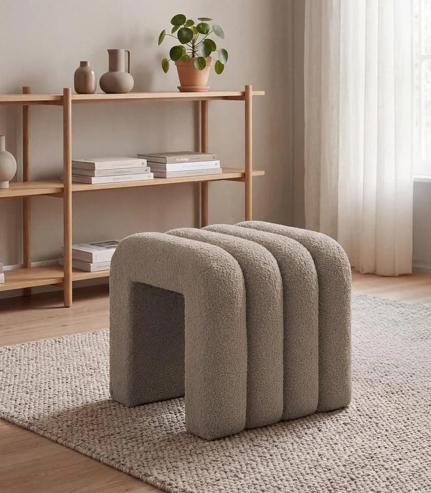 Home4You Polsterhocker Taupe Teddystoff Modern