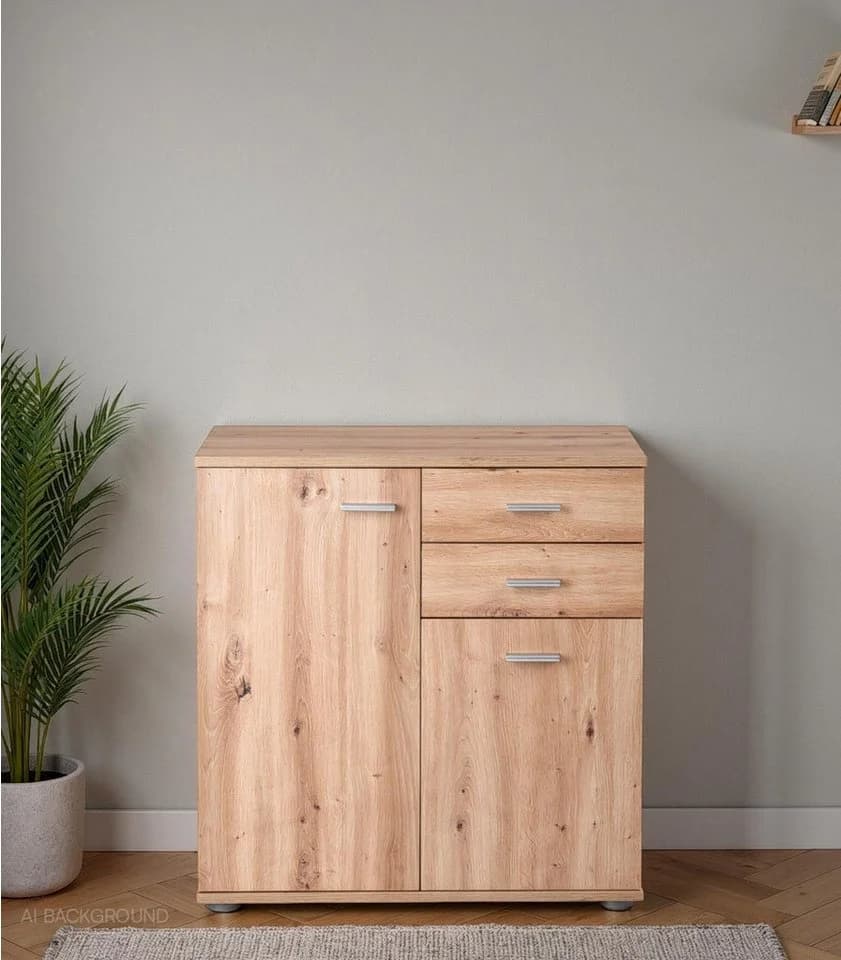 Kommode SOLO Artisan Eiche Dekor 2 Türen 2 Schubladen