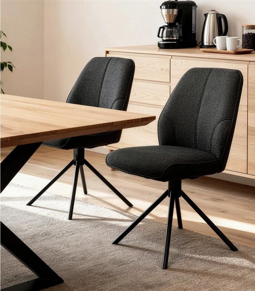 Home4You Polsterstuhl Anthrazit Schwarz 180° drehbar