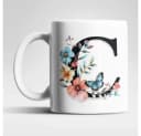 Keramik Tasse mit Buchstabenname A-Z Blumen Schmetterlinge Bild 2