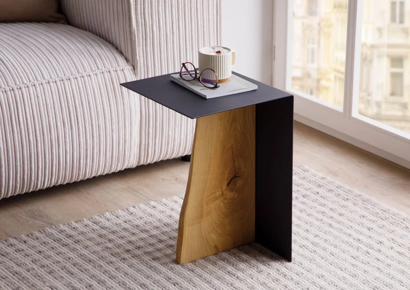 Massivmoebel24 Couchtisch LOUNGE COLLECTION Eiche massiv geölt schwarz