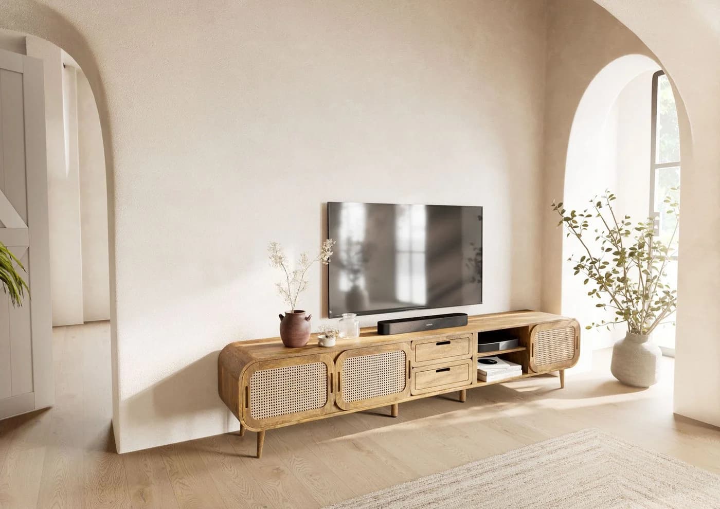 Massivmoebel24 TV-Board VALENCIA Massivholz Mango Beige