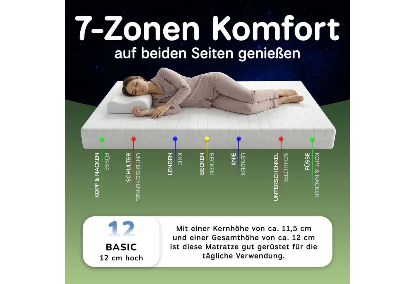 SLUMBIO Wendematratze 7-Zonen Kaltschaum 12 cm Weiß - Bild 4