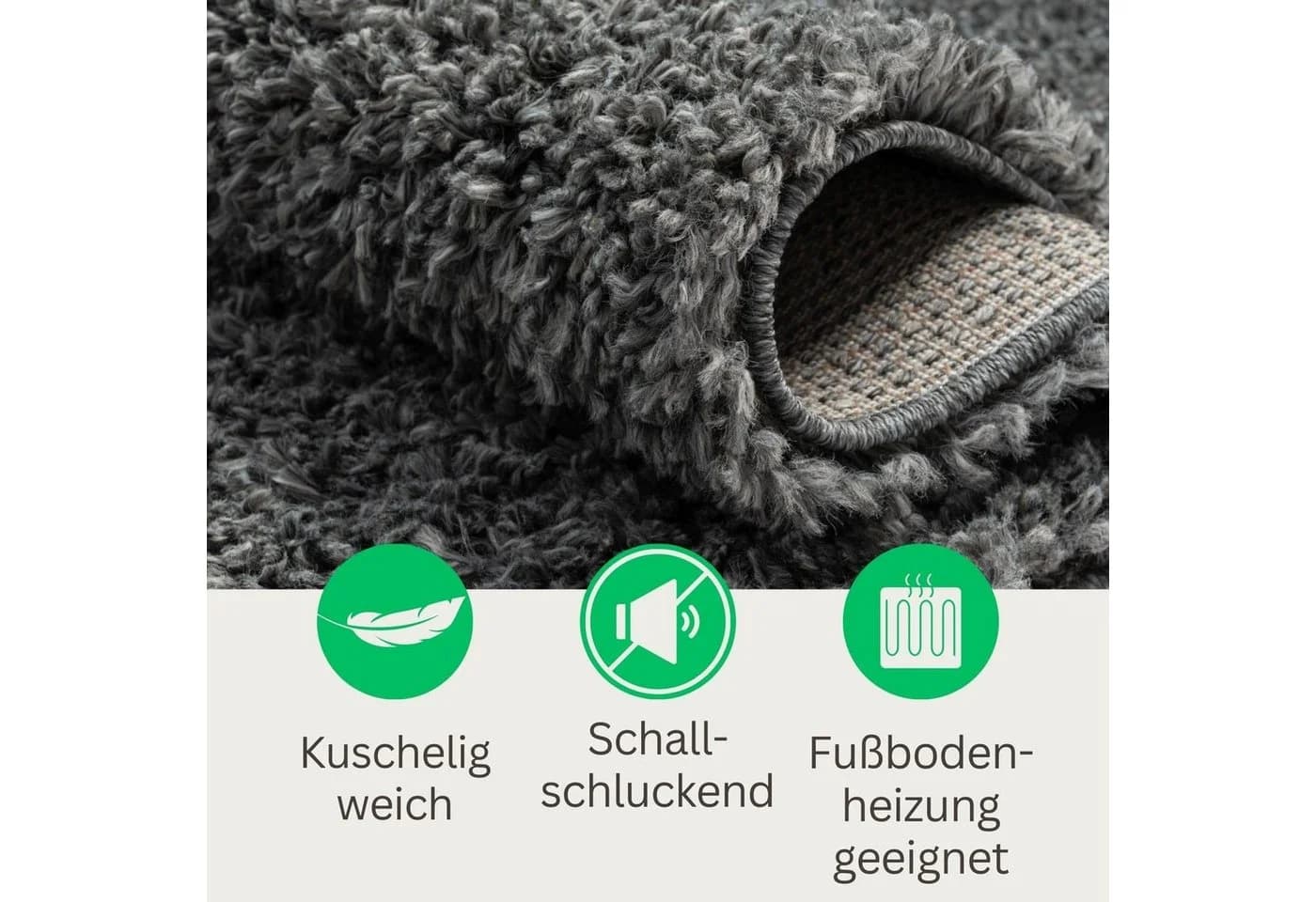 Wohnando Teppich MY-RUG Hochflorteppich Shaggy Star Grau Rund - Bild 4