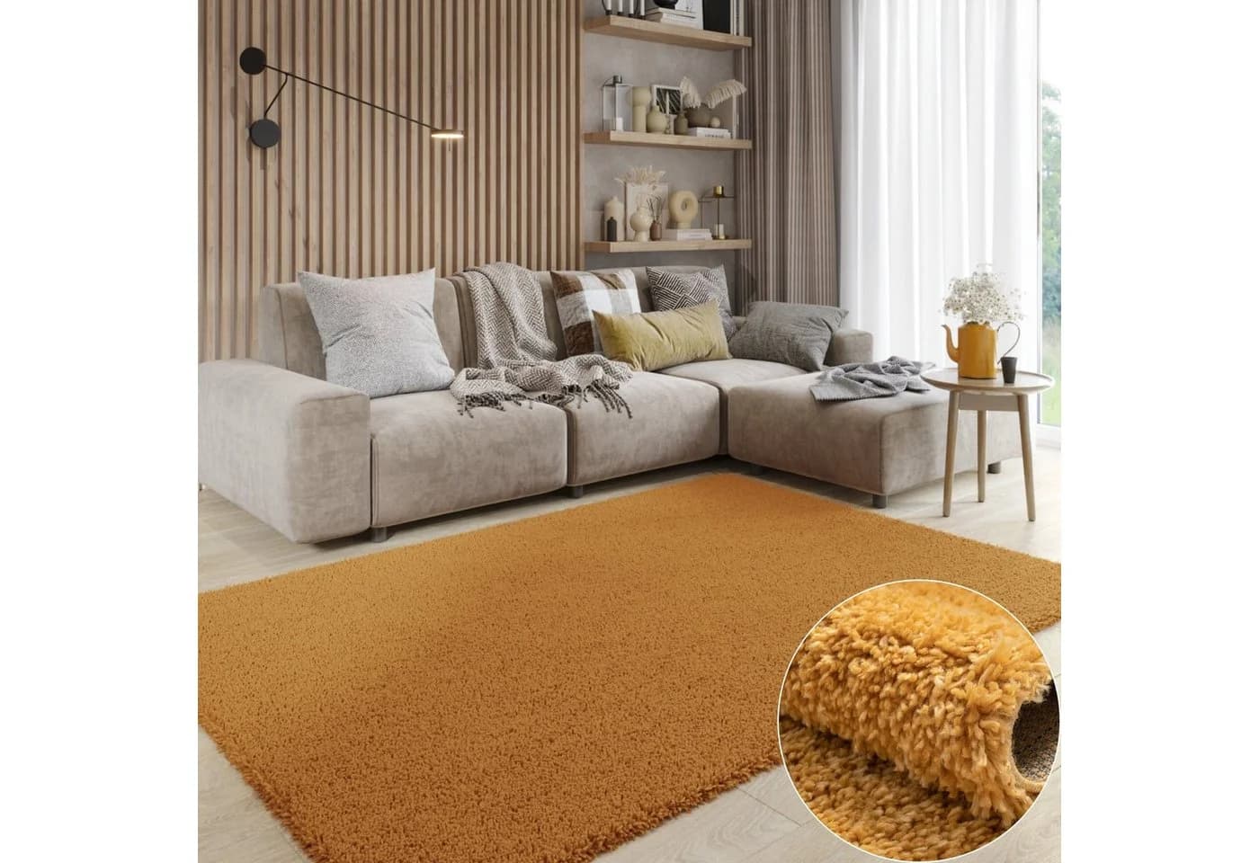 Wohnando Teppich MY-RUG Hochflorteppich Shaggy Star Goldgelb