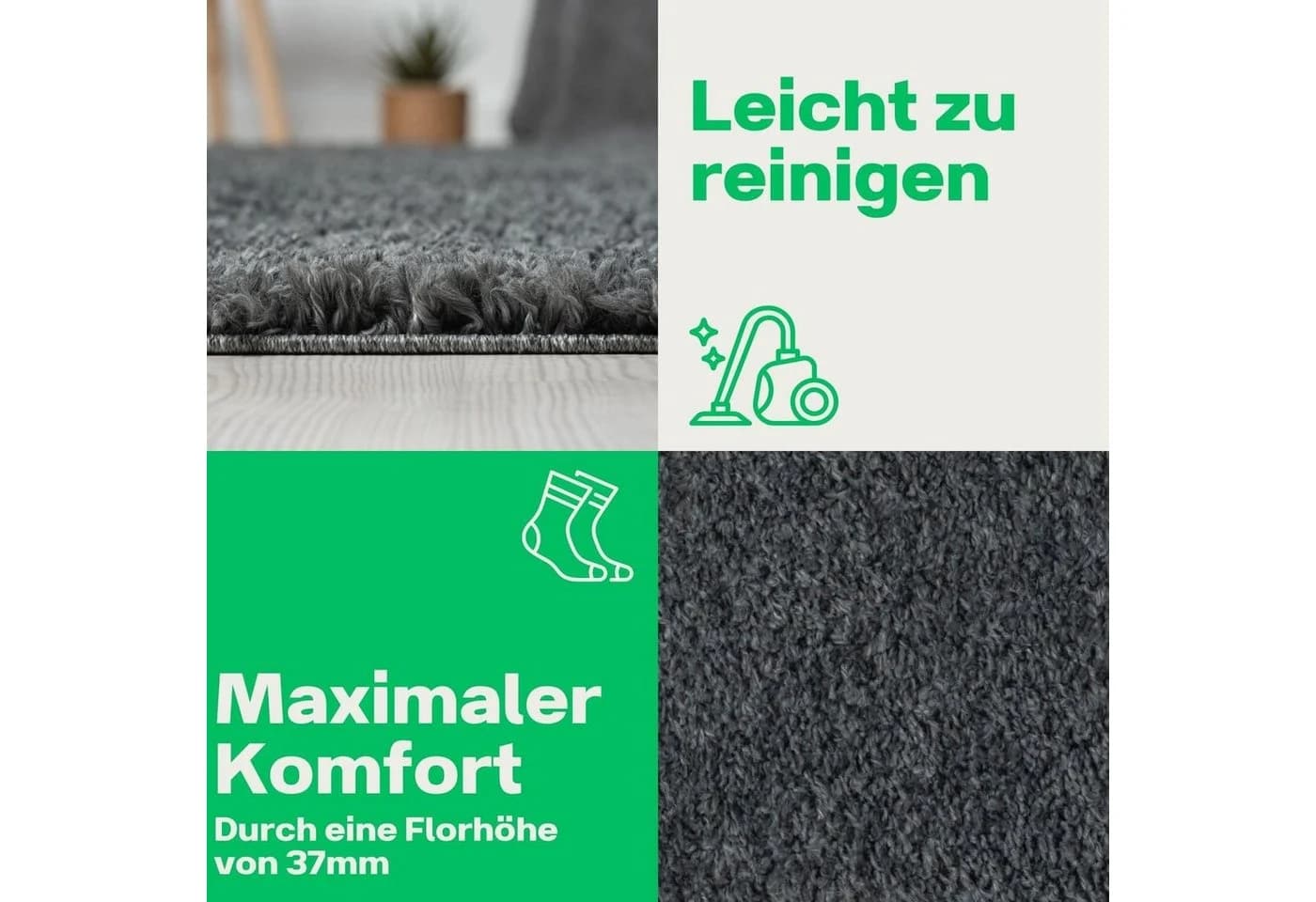 Wohnando Shaggy Star Hochflorteppich Dunkelgrau Extra Flauschig - Bild 5