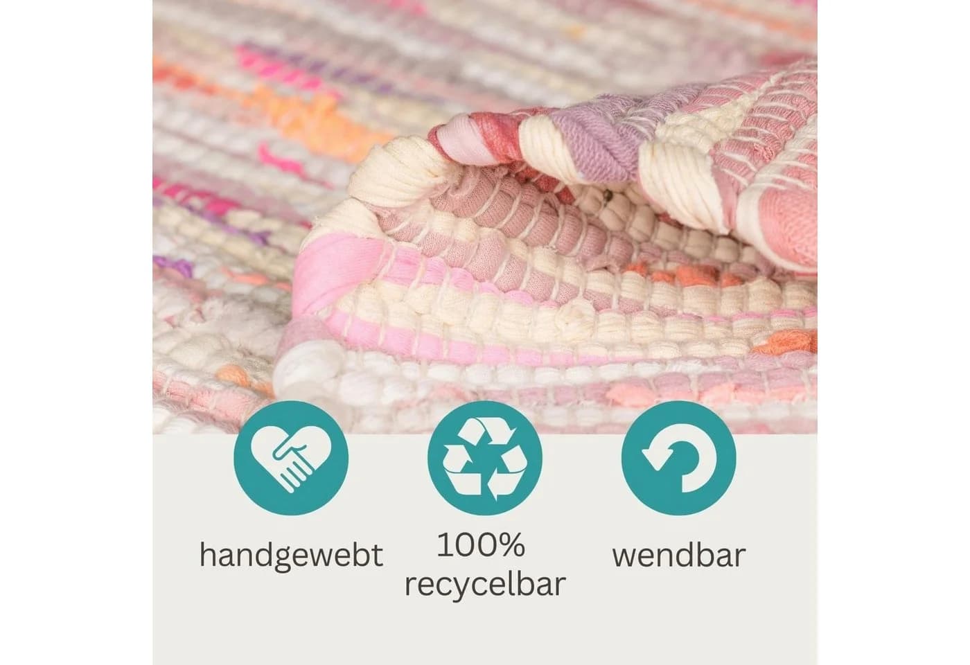 Wohnando Teppich MY-RUG Rajesh Chindi Rosa Handgewebt Wendbar - Bild 5