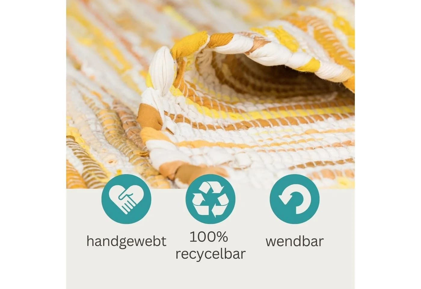 Wohnando Teppich MY-RUG Rajesh Chindi-Teppich Gelb Handgewebt - Bild 5