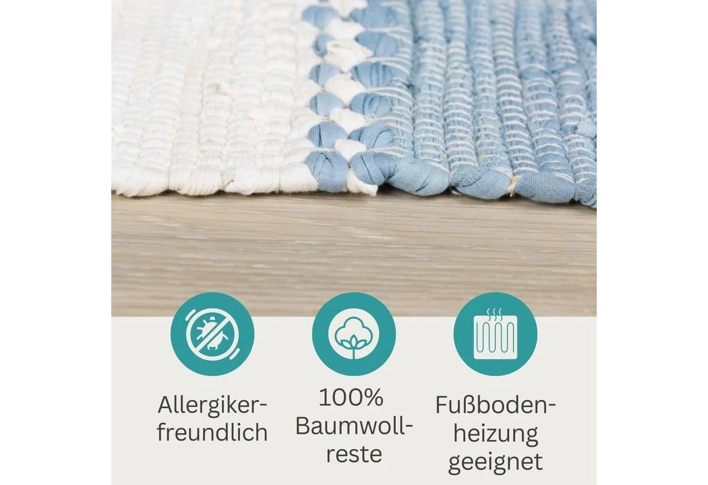 Wohnando Chindi-Teppich Aarav Hellblau-Weiß Handgewebt - Bild 5