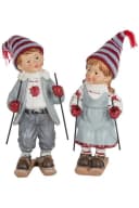 Wohnando Dekofigur Winterkinder mit Ski 2er-Set Grau/Rot Bild 2