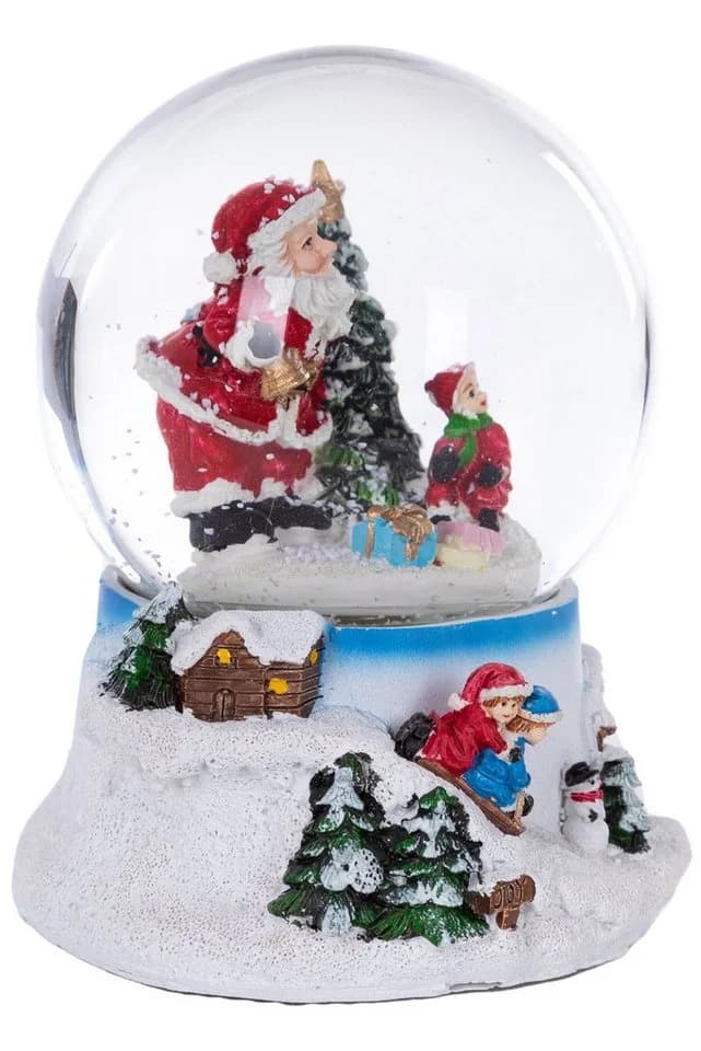 Wohnando Schneekugel mit Weihnachtsmann und Kind, leuchtet und spielt Musik - Bild 3