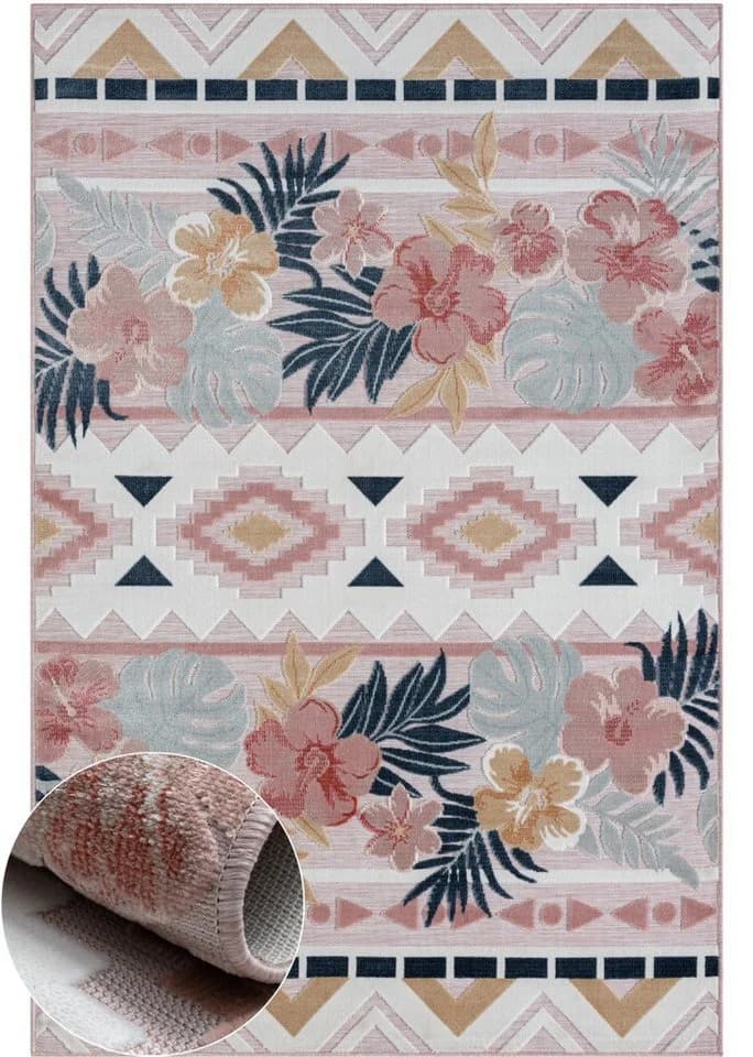 Wohnando Outdoor-Teppich Aurora II Rosa Florales Hoch-Tief-Design - Bild 2