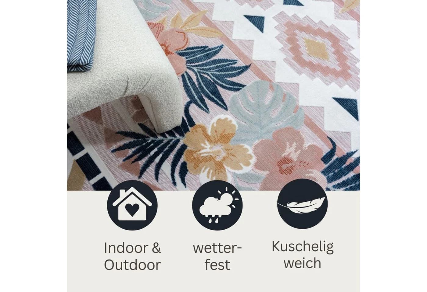Wohnando Outdoor-Teppich Aurora II Rosa Florales Hoch-Tief-Design - Bild 4