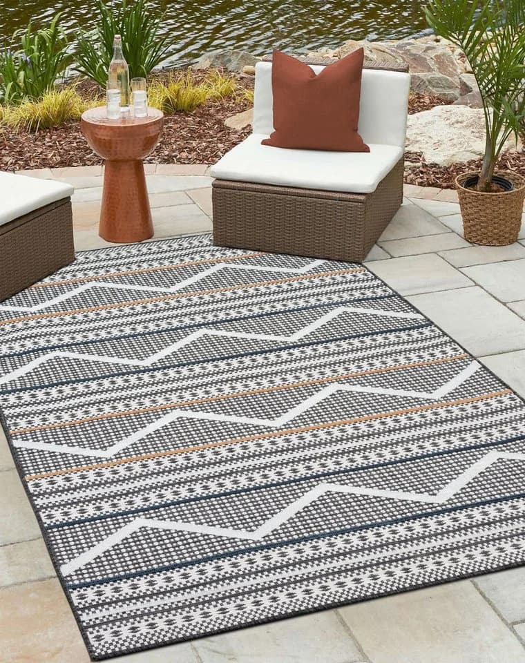Wohnando Outdoor-Teppich Johnny Schwarz Modernes Hoch-Tief-Design