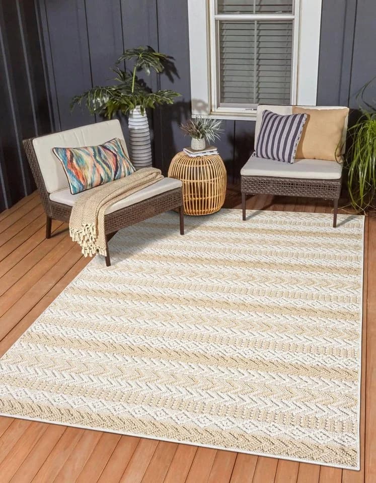 Wohnando Outdoor-Teppich Carrie Beige Boho-Stil Kunstfaser