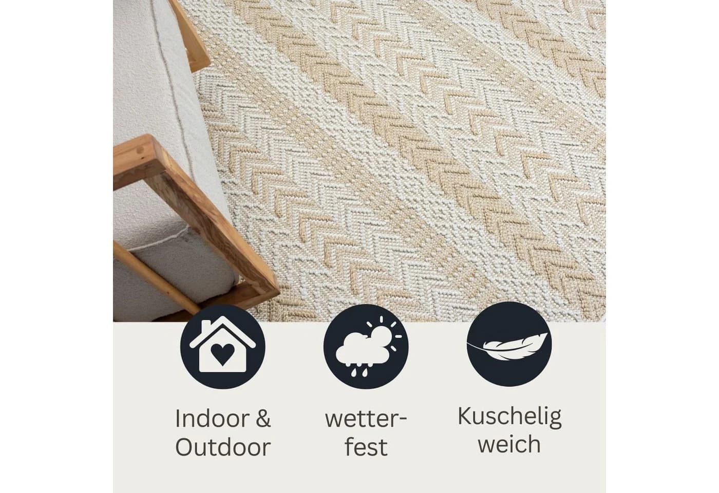 Wohnando Outdoor-Teppich Carrie Beige Boho-Stil Kunstfaser - Bild 4