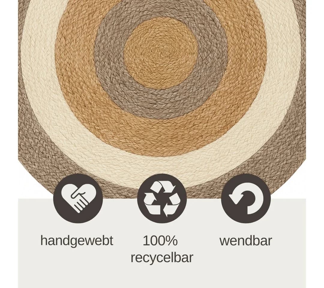 Wohnando Teppich Jute Balance Rund 100cm Handgewebt Boho - Bild 4