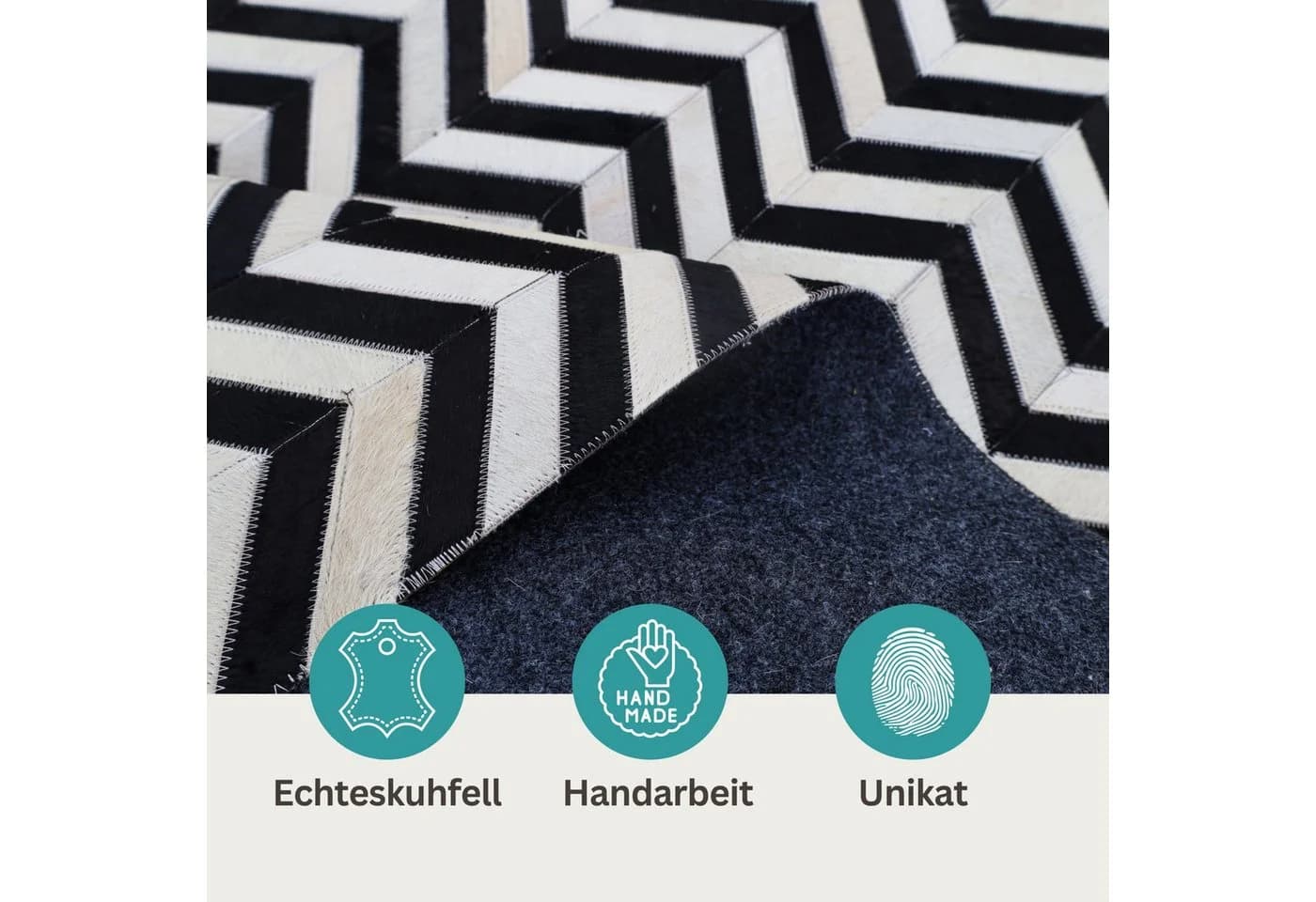 Wohnando Teppich MY-RUG Mono Line Schwarz-Weiß Kuhfell - Bild 5