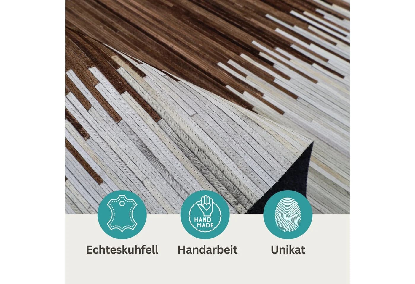 Wohnando Teppich Earth Lines 100% Kuhfell Braun-Weiß - Bild 5