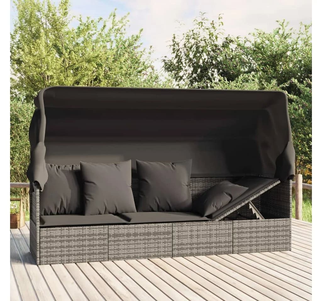 furnicato Loungebett Outdoor Grau Poly Rattan