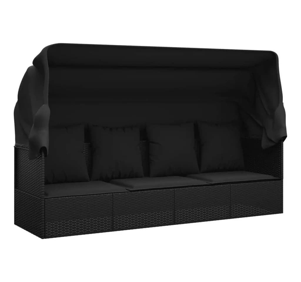 furnicato Loungebett Outdoor mit Dach und Kissen Schwarz - Bild 2
