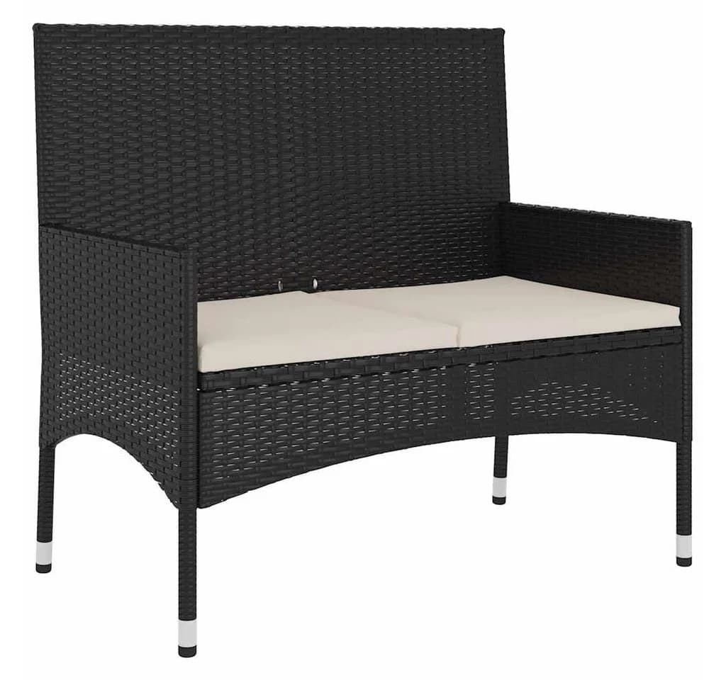 furnicato Gartenbank 2-Sitzer PE-Rattan Schwarz/Creme