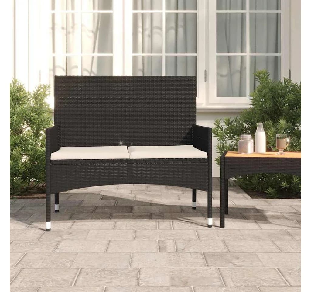 furnicato Gartenbank 2-Sitzer PE-Rattan Schwarz/Creme - Bild 2