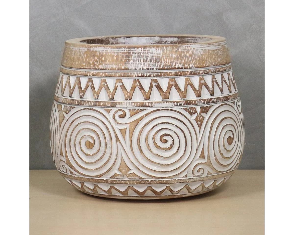 Oriental Galerie Dekofigur Vase Holz Whitewash 20 cm Ø - Bild 2