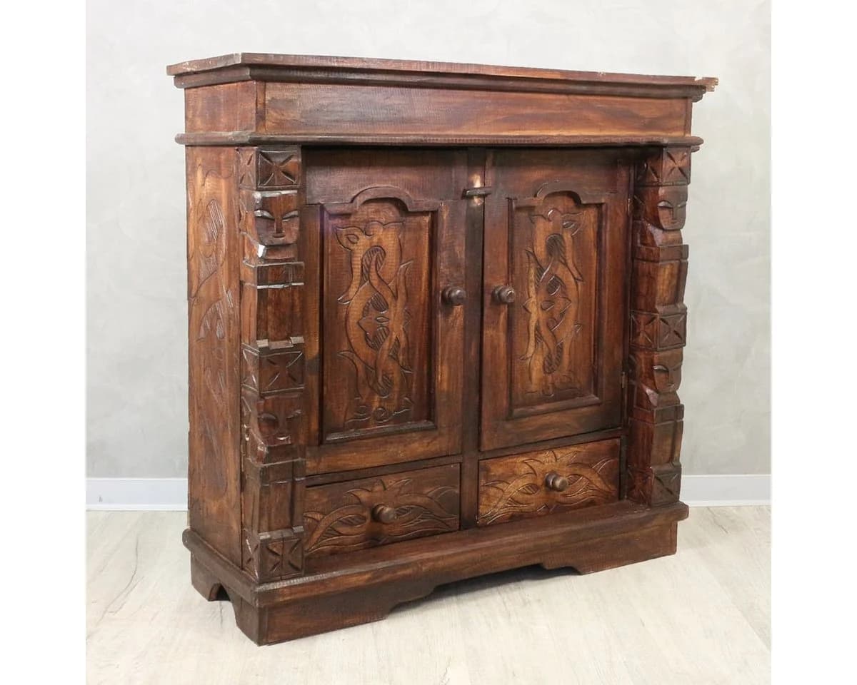 Oriental Galerie Mehrzweckschrank Braun Tribal Schnitzereien