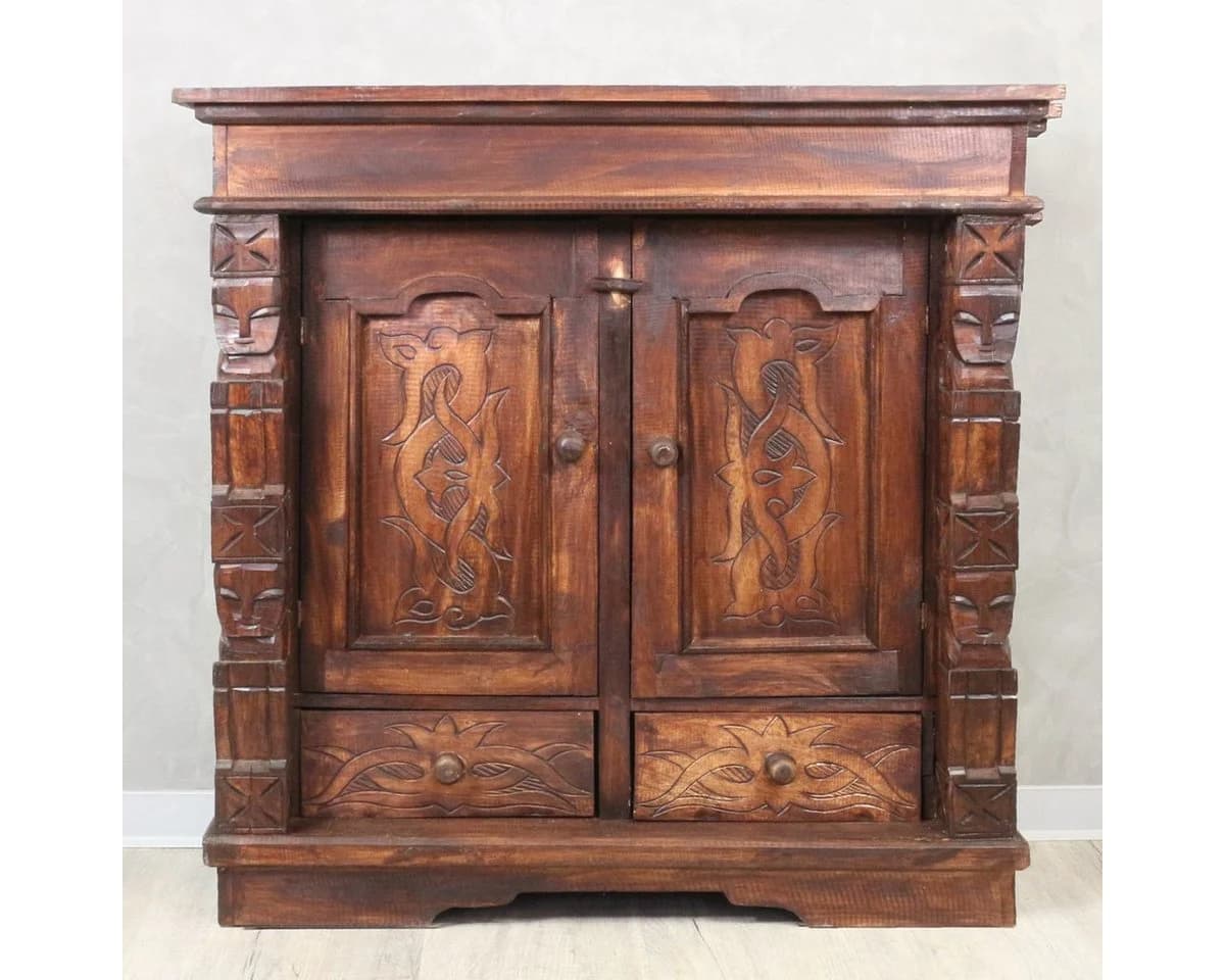 Oriental Galerie Mehrzweckschrank Braun Tribal Schnitzereien - Bild 2