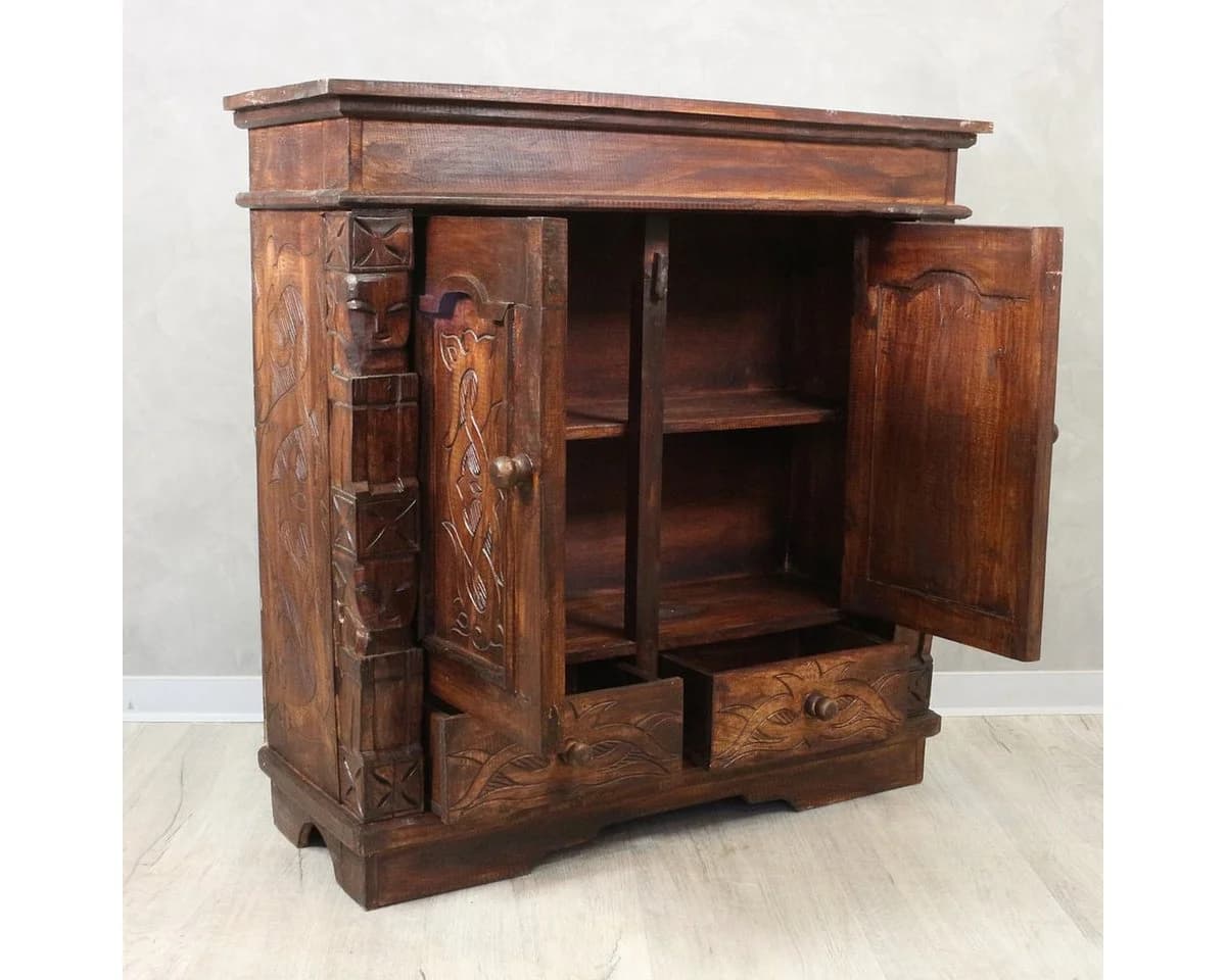 Oriental Galerie Mehrzweckschrank Braun Tribal Schnitzereien - Bild 4