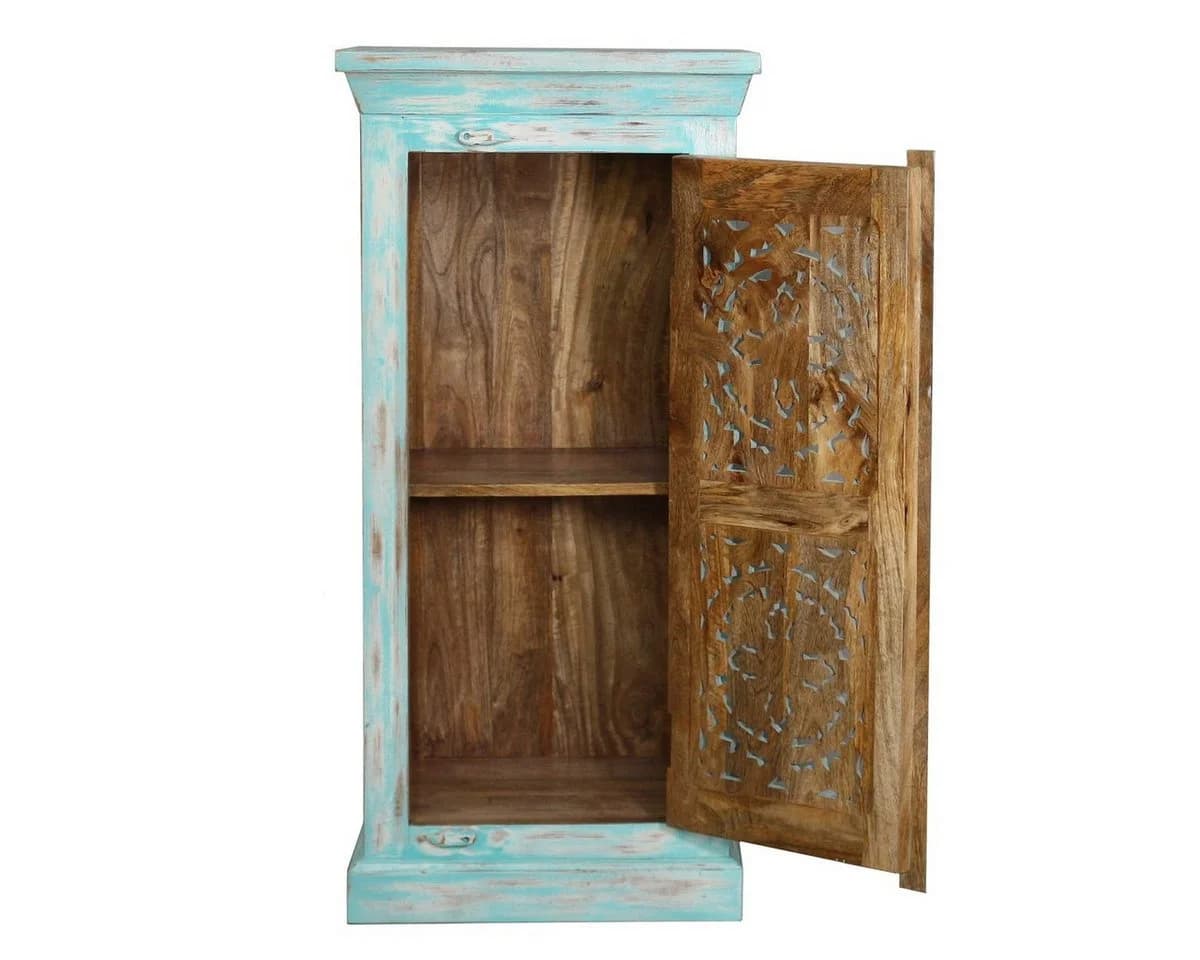 Oriental Galerie Kommode Blau Mangoholz Handgeschnitzt