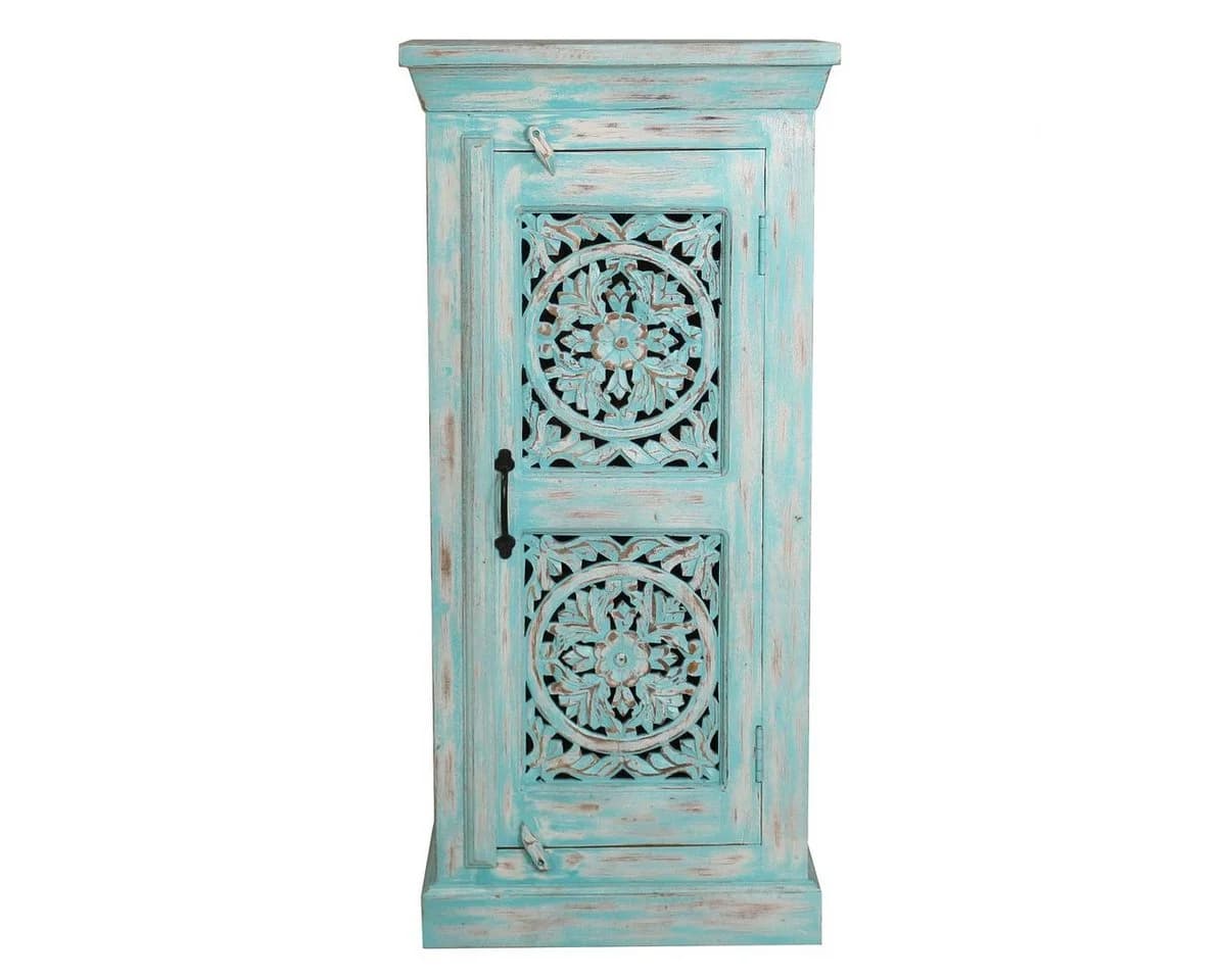 Oriental Galerie Kommode Blau Mangoholz Handgeschnitzt - Bild 2