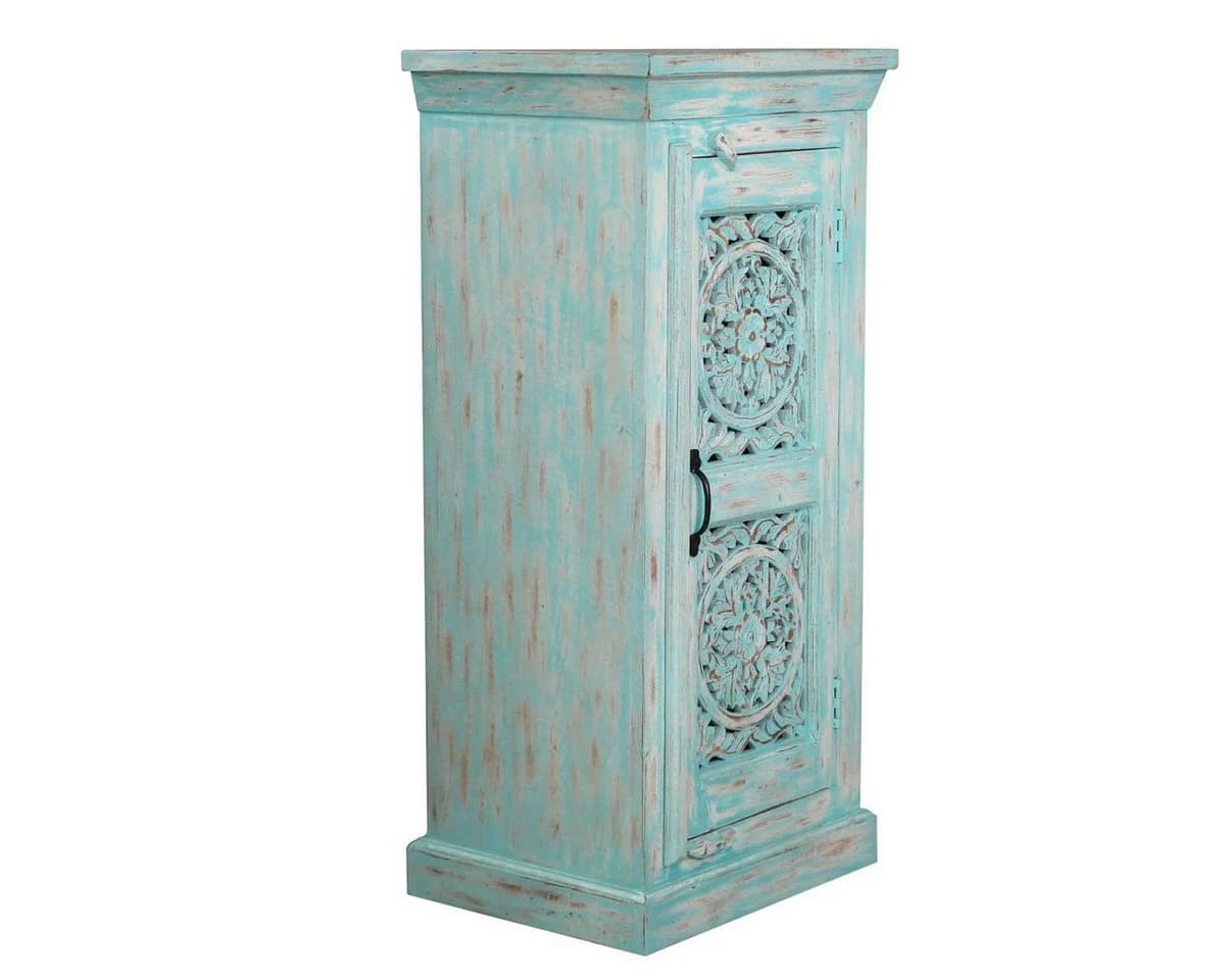 Oriental Galerie Kommode Blau Mangoholz Handgeschnitzt - Bild 3