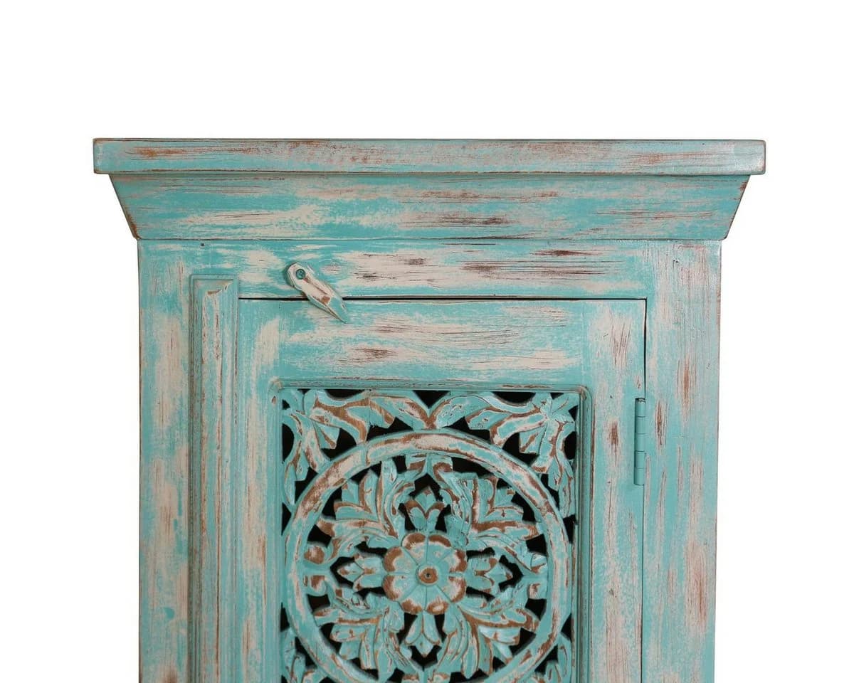 Oriental Galerie Kommode Blau Mangoholz Handgeschnitzt - Bild 4
