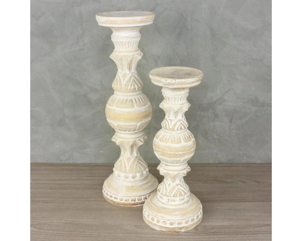 Oriental Galerie 2er Kerzenständer Set Holz Mittel Klein Model 1 - Bild 2