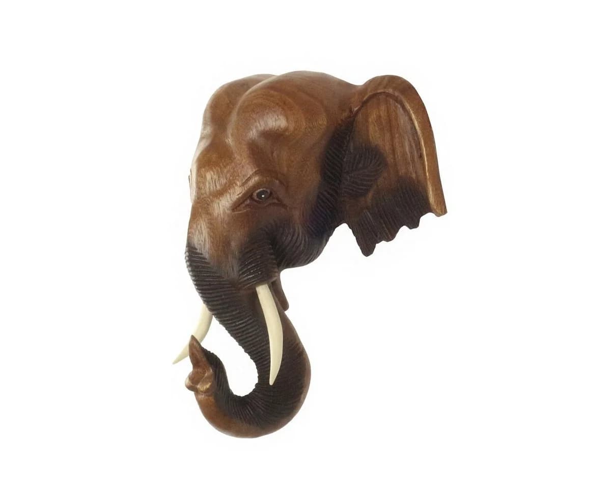 Oriental Galerie Dekofigur Elefantenkopf Holz glatt 30 cm hellbraun