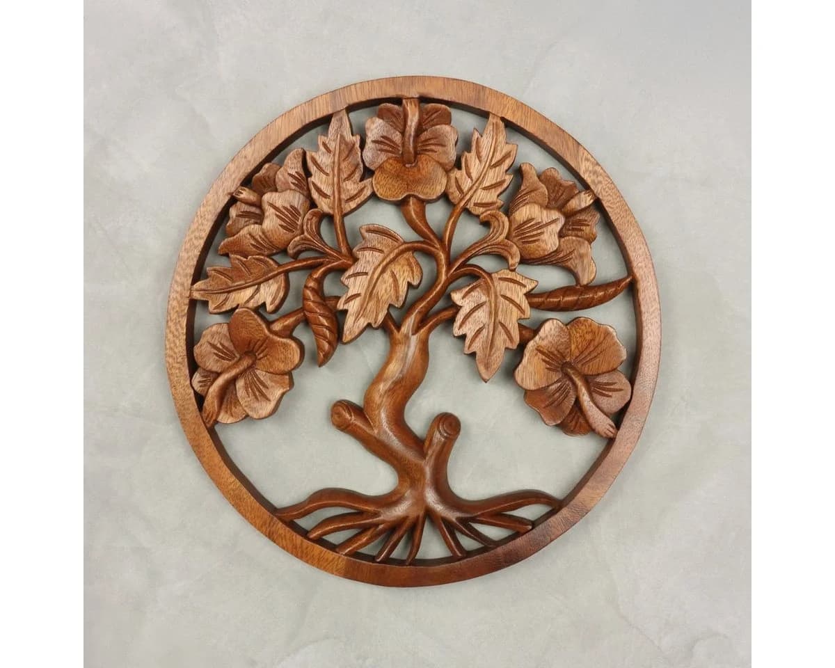Oriental Galerie Holzbild Lebensbaum Mandala Wandbild 30 cm Braun