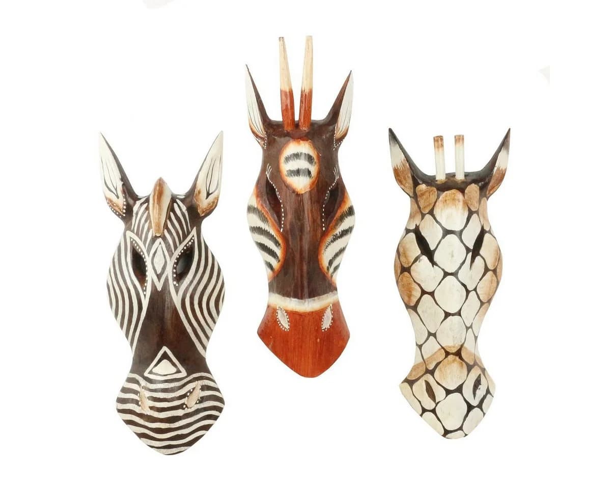 Oriental Galerie 3er Set Wandmasken Giraffe Zebra Antilope Holz - Bild 2