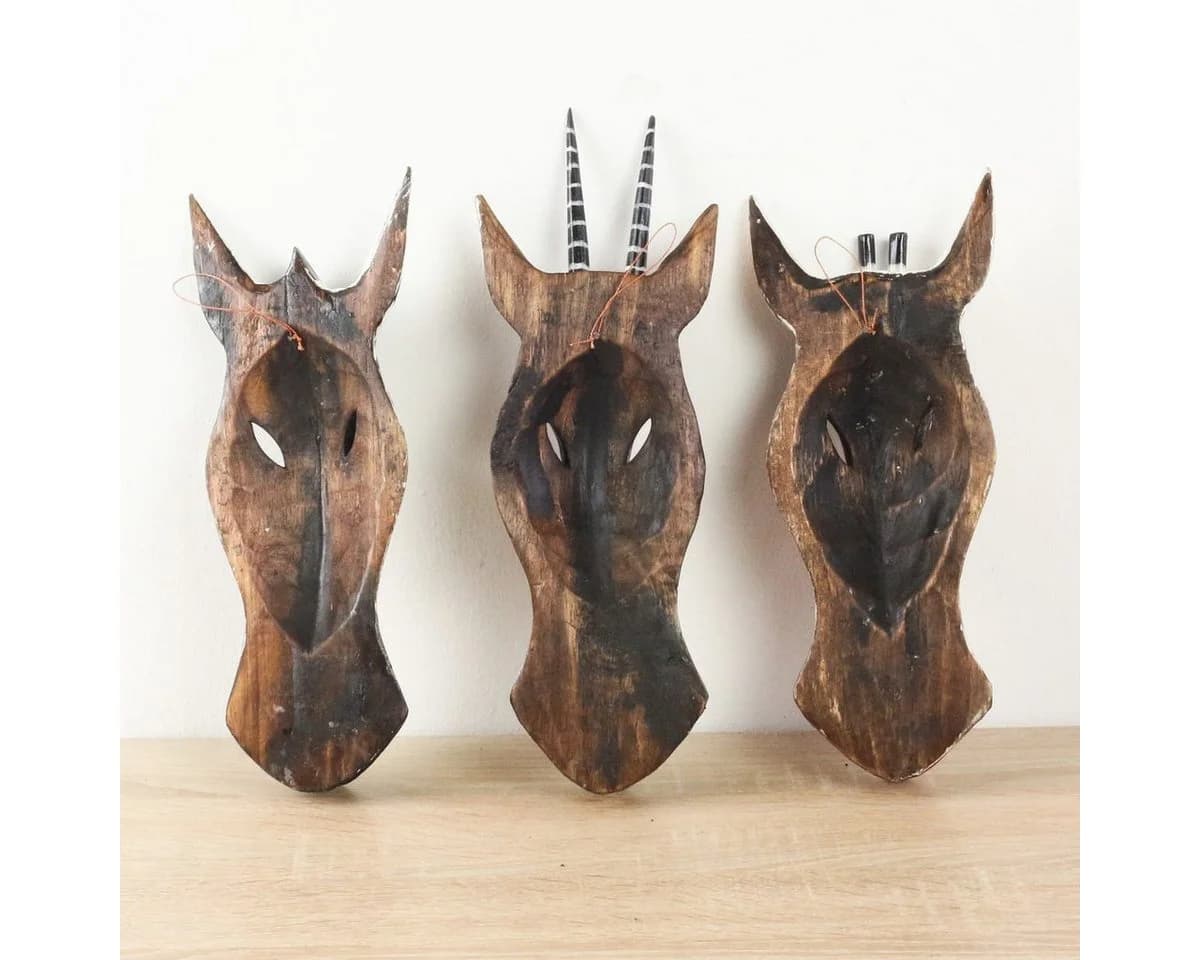 Oriental Galerie 3er Set Wandmasken Giraffe Zebra Antilope Holz - Bild 3