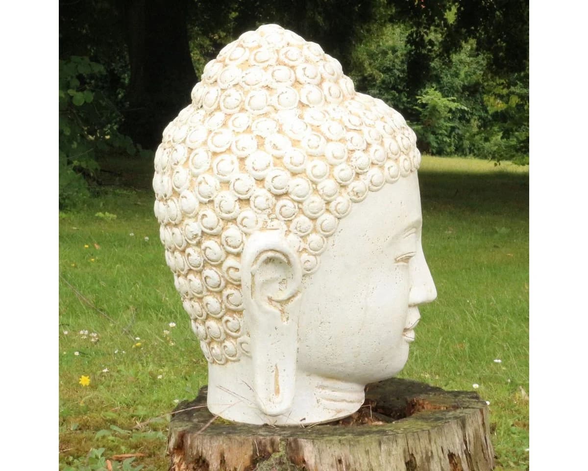 Oriental Galerie Buddha Kopf Dekofigur Lavastein Weiß 55 cm - Bild 3