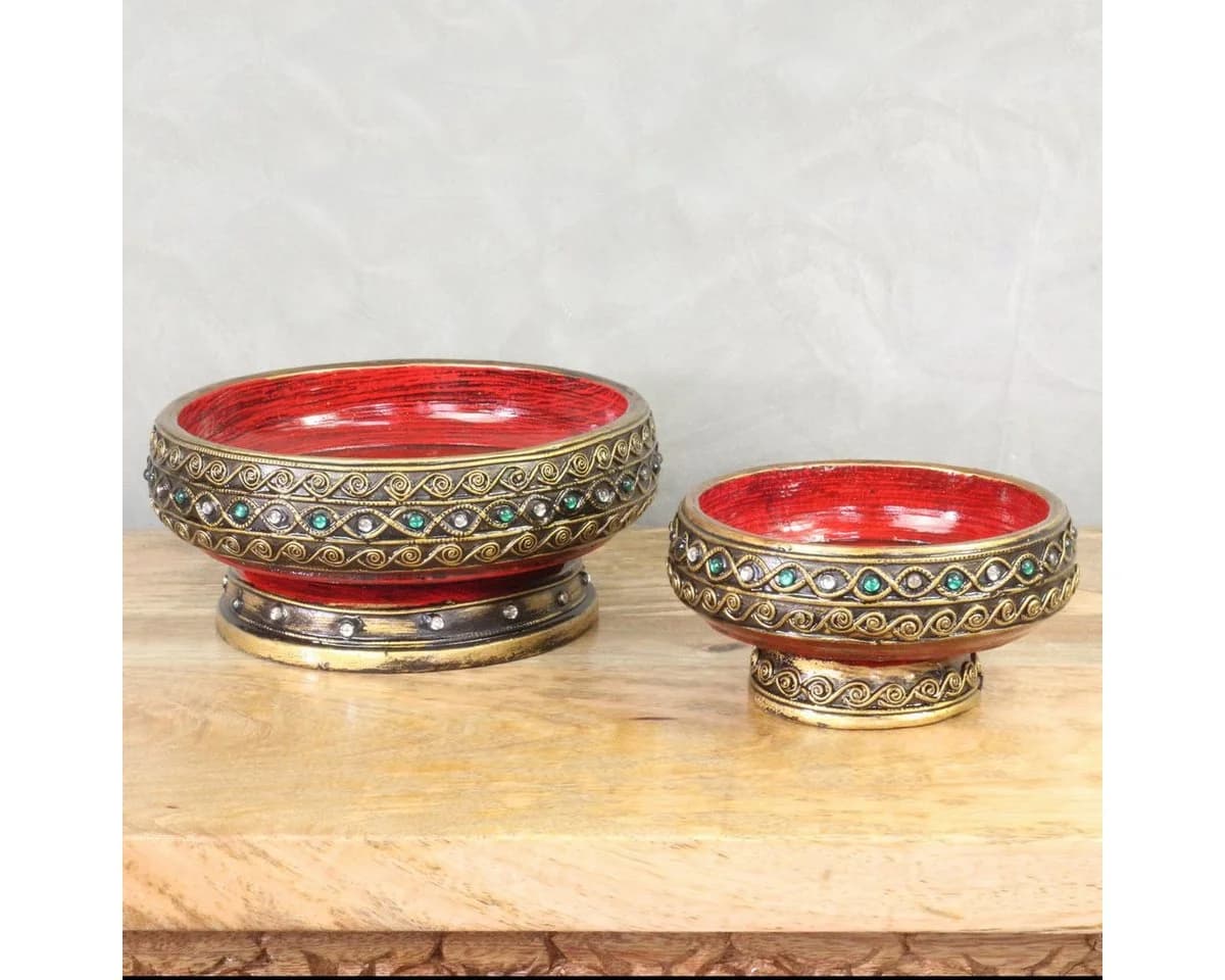 Oriental Galerie Dekotablett 2er Set Thailändische Schale Rot Antik