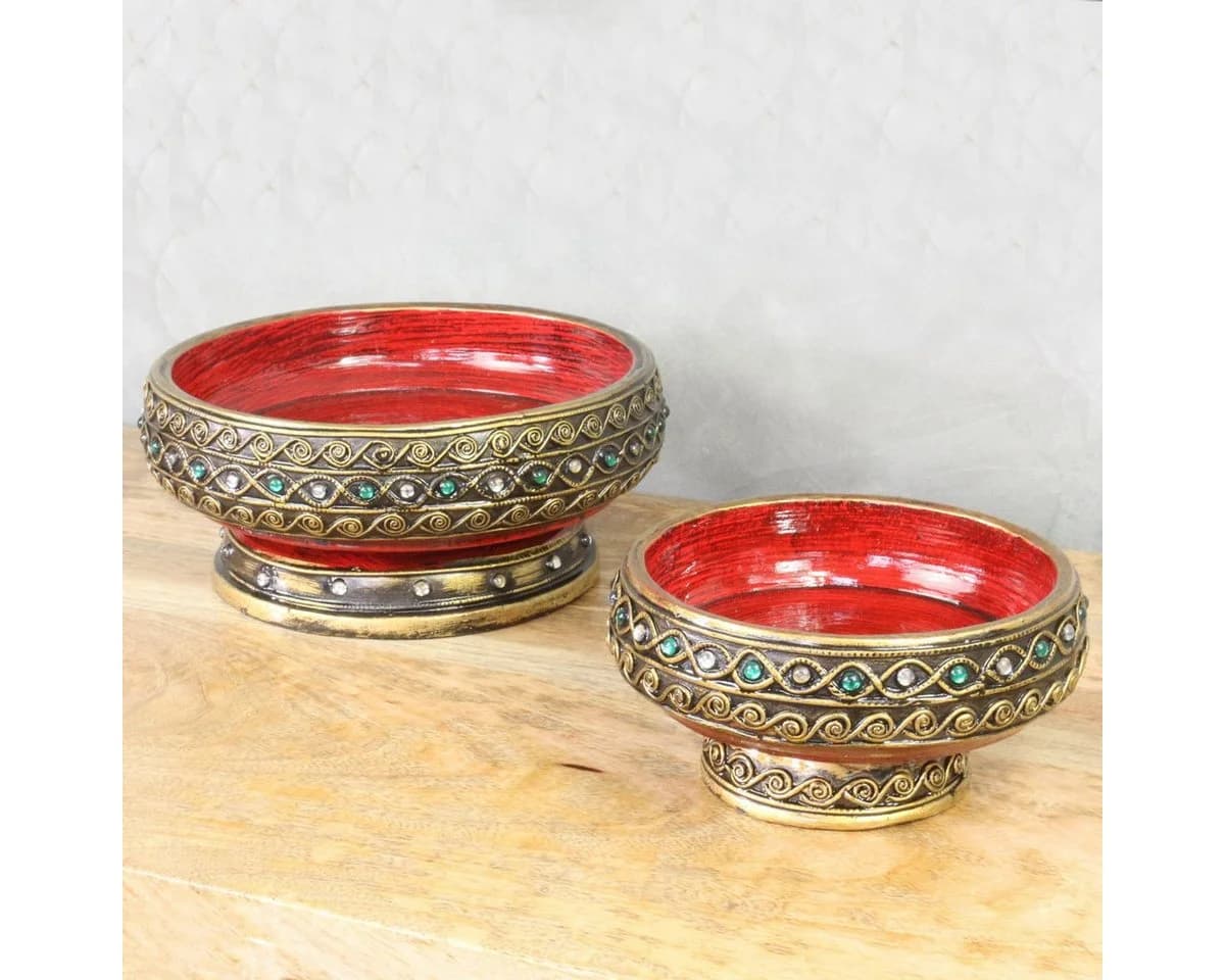 Oriental Galerie Dekotablett 2er Set Thailändische Schale Rot Antik - Bild 3